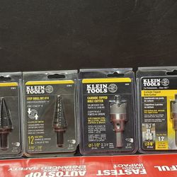 KLEIN TOOLS  2 STEPS BIT#11 And #14 And 2 CARBIDE -TIPPED  HOLE  CUTTER #31876 And #31875  All 4 For $75