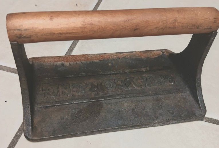 Antique Bacon Press With Wooden Handle