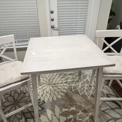 White High Top Dining Table with 2 High Top Chairs– $100 (Light Stain on Top)