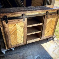 Custom sliding barn door tv stands. YES ITS AVAILABLE. PRICED BY SIZE. ALL WORK IS CUSTOM MADE from a LICENSED artisan woodshop. Allstarwoodwerx. W