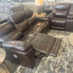 Edmar Chocolate Power Reclining Sofa and Loveseat 