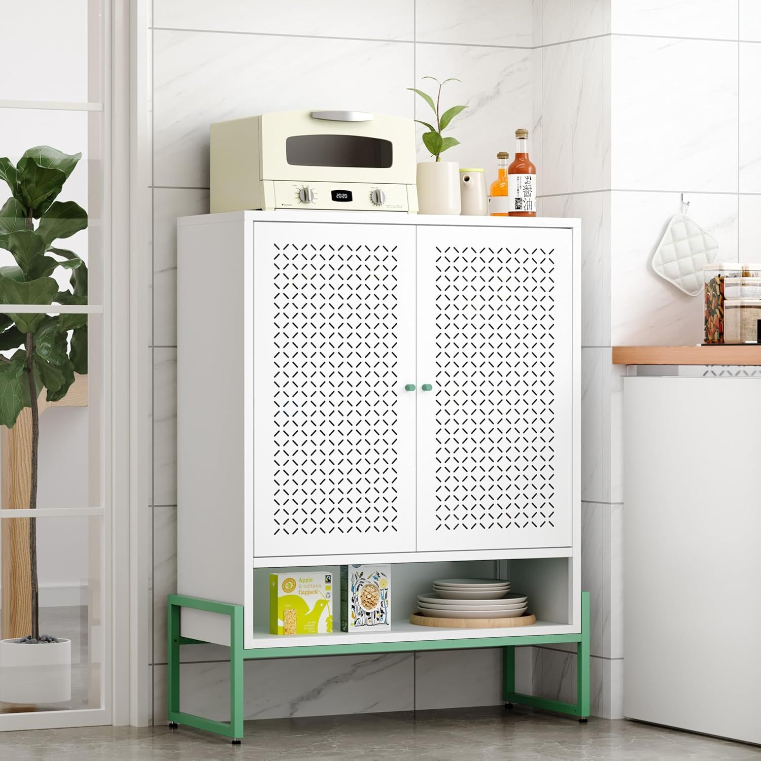 Metal Sideboard Buffet Cabinet with Adjustable Shelves, Storage Console Table