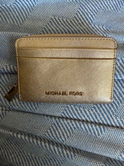 Michael Kors Metallic Gold Saffiano Zip Wallet / Card Case