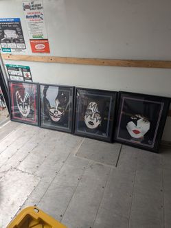 Vintage kiss band 4pc frame signed art set