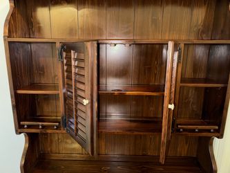 Vintage Ethan Allen Antiqued Pine Old Tavern CRP Dresser with Bookcase Hutch