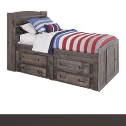 Full Size Captains Bed Frame- Natural Wood Color