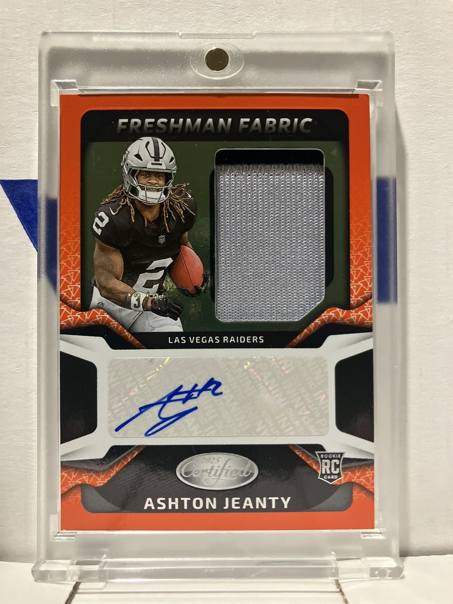  2025 Panini Certified - Freshman Fabric Orange Etch Ashton Jeanty #FBC-AJY Numbered 3 of 30 made Rookie-Autograph-Patch Card 