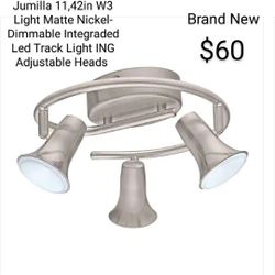 Brand New  Jumilla  11,42 In w Light Matte Nickel- Dimmable Integraded Led Track Lighting Adjustable Heads 