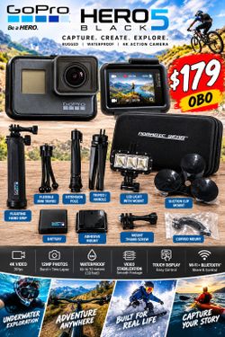 GoPro HERO5 Black + Complete Accessory Bundle – $179 OBO
GoPro HERO5 Black in good used condition with a large collection of accessories. Great setup