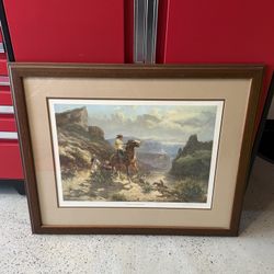 Western Art Framed & Numbered Lithograph By Olaf Wieghorst “Navajos At Castle Creek”