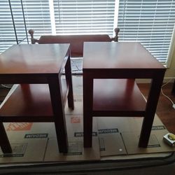 Pair of end tables

22" deep
18" wide
24" tall 
shelf at 12"

 $25.00 for the pair, cash and carry only 
