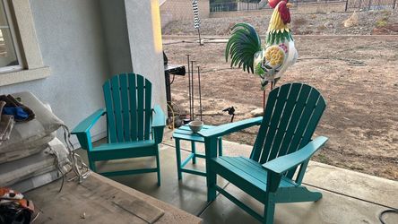 Set of 2 Turquoise Adirondack Chairs + Matching Side Table