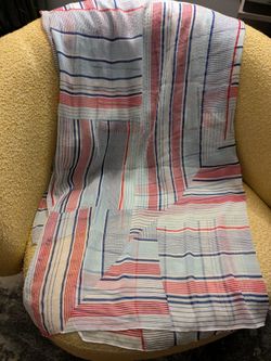 Red White Blue Geometric Stripe Square Scarf Wrap 35 x 39