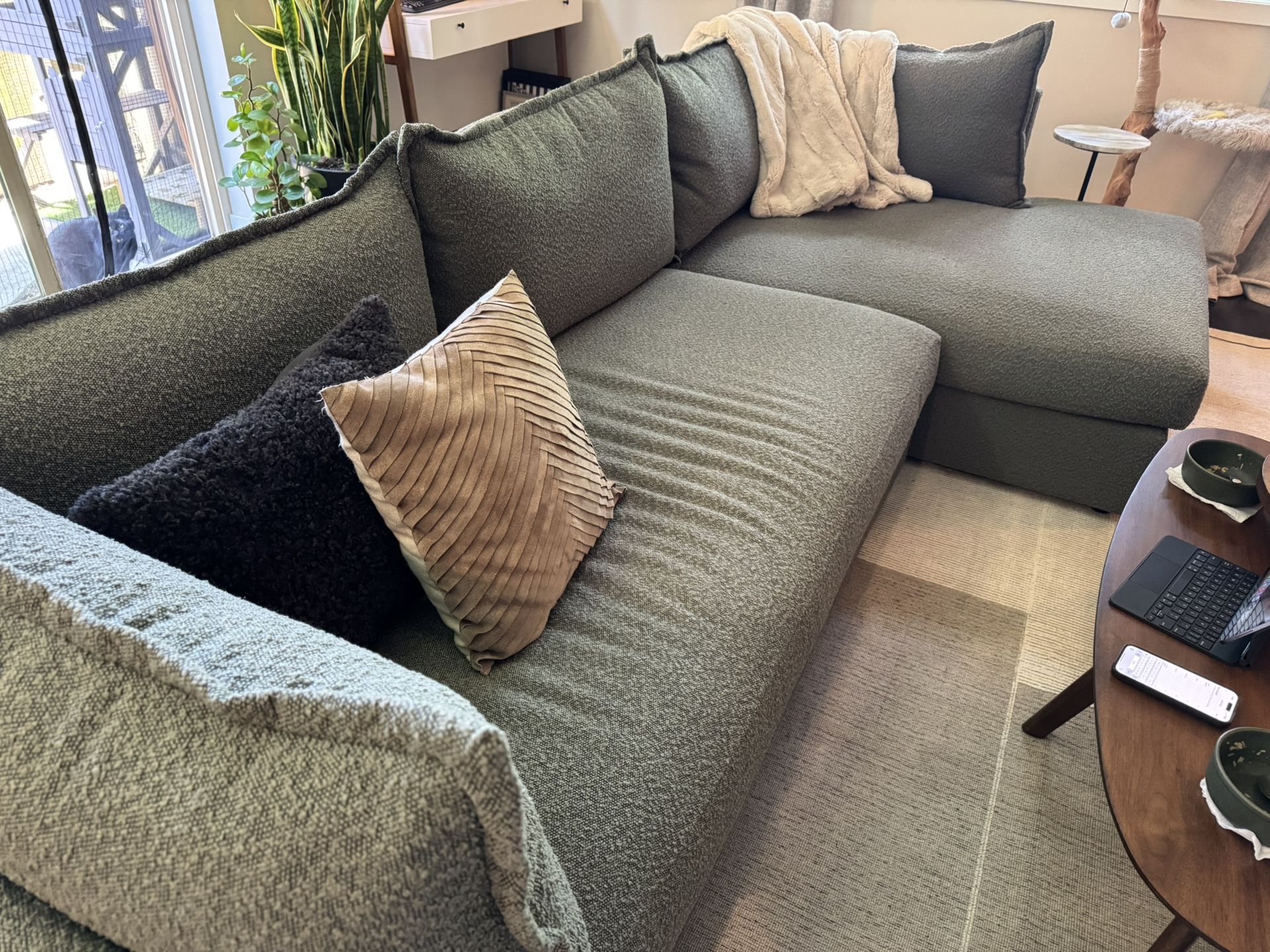 Joybird green boucle sectional w/chaise lounge