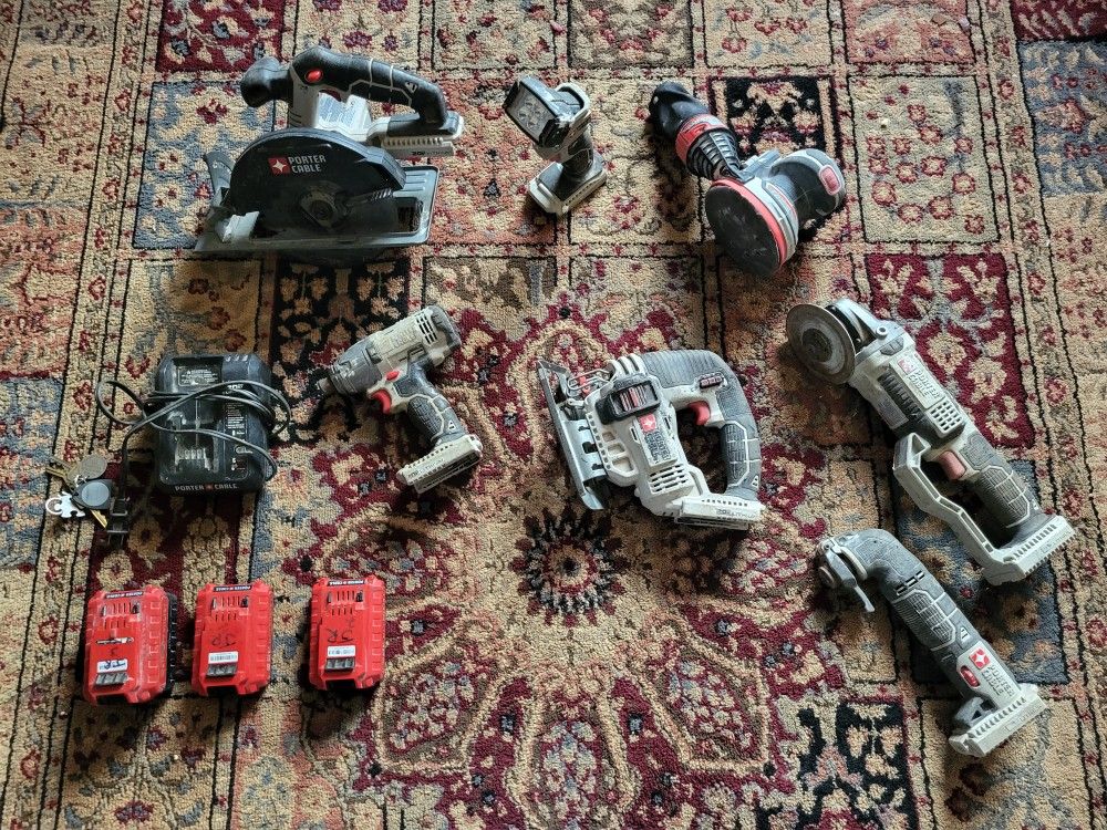 7 piece Porter Cable Set With x3-20V Batteries And Charger* $100 FIRM!