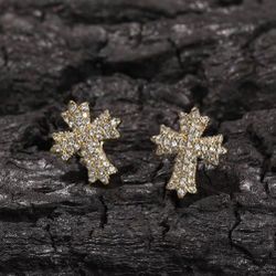 Silver Tone Cross Pavé earring