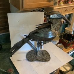 Brutalist Walenty Patel style welded bird sculpture Jin mint condition approximately 19” tall by 19” long, 11” deep and weighs about 7.5 pounds.   Inc