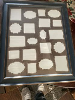 (Blue)Wood Frame With 20 Pictures Mat Placement (reduced To$6)