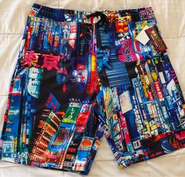 Tokyo Neon City Print Board Shorts Large
