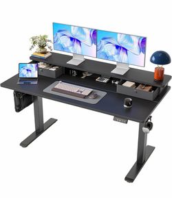 55” * 24”, Standing Desk with Two Drawers, Stand Up Standing Desk Adjustable Height, Electric Sit Stand Table with Storage Shelf and Splice Board, Bla
