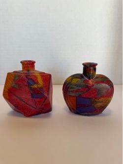 Vintage Abstract Studio Art Glass Mini Bottles / Vases (Set of 2)