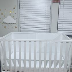Baby Crib + Mattress + Mattress Protector + Crib Skirt