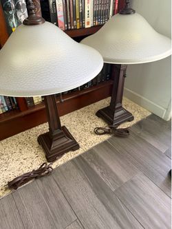 Two vintage metal lamps with cool design on lampshade