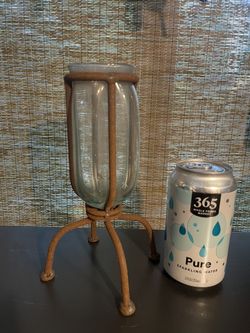 Rusty Vintage Glass And Metal Vase Plant Holder Stand 