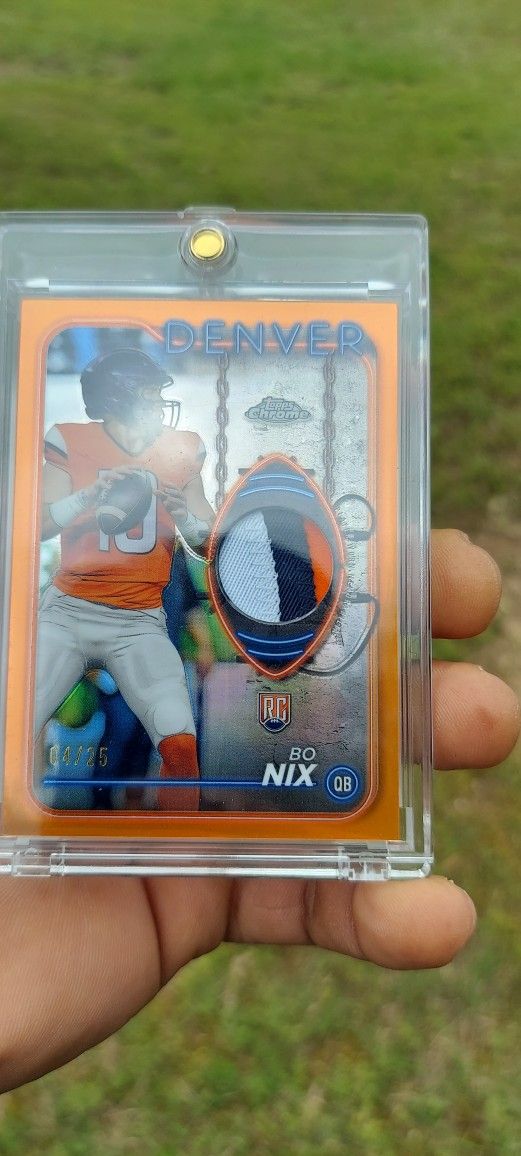 Bo Nix 2024 Topps Chrome Rookie Relic Triple Color Patch 04/25