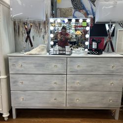 Large 5 foot bleached six drawer dresser