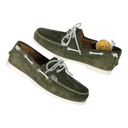 Polo Ralph Lauren Merton Boat Shoes Mens 7.5 Olive Loafers Slippers Leather PRL