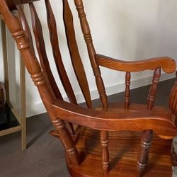 Solid Oak Rocking Chair (XL Seating), Engraved Headrest, Good Condition 