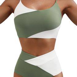 Two-tone green and white women’s bikinis set