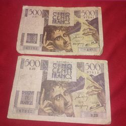 2 Banknotes France 500 Frans 1945 