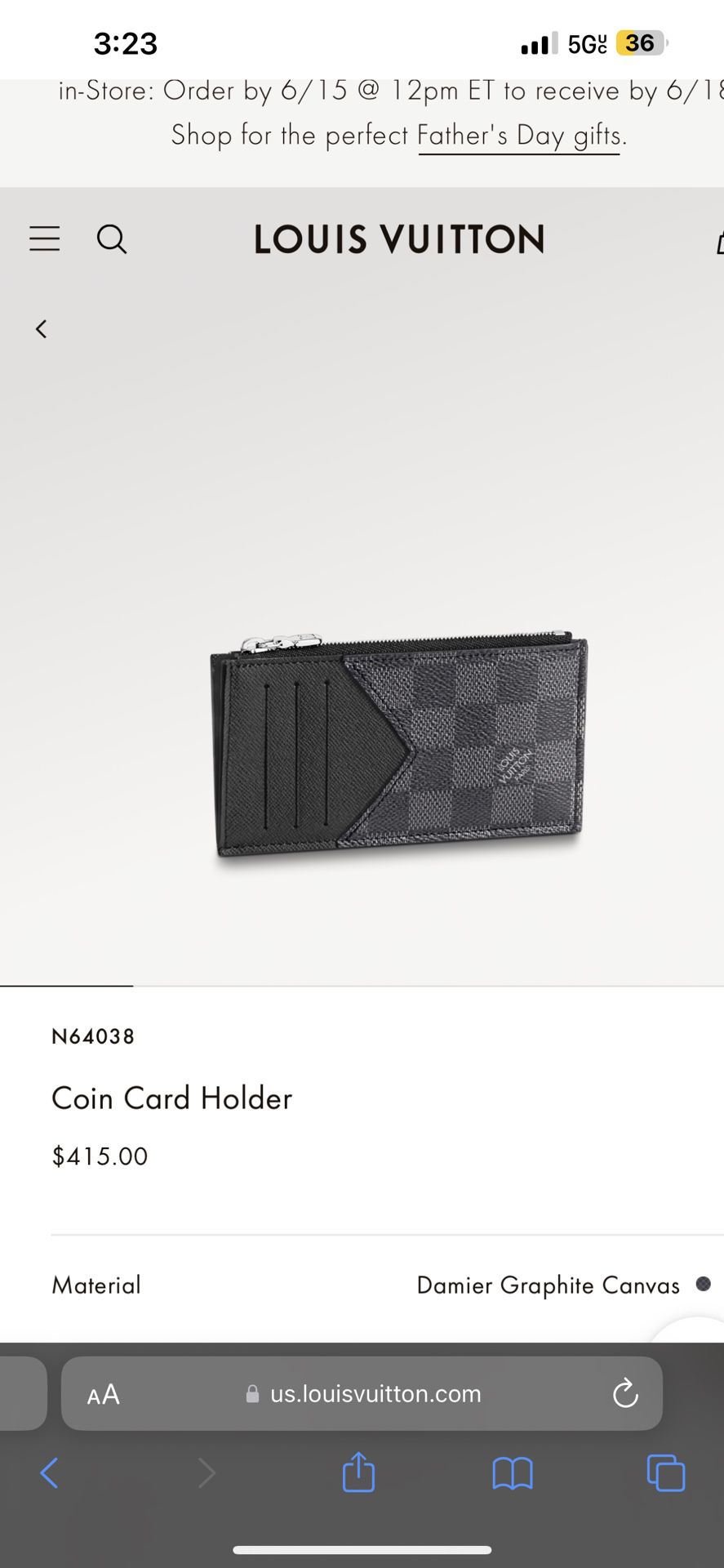 Louis Vuitton DAMIER GRAPHITE LV COIN CARD HOLDER Black Coin Cases N64038