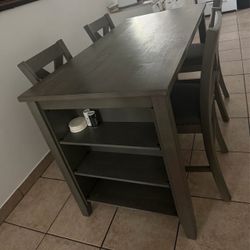 Gray Wood Dining Table Set with 4 Chairs