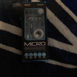 Sentry Micro Blue Stereo In Ear Buds W/ Mic New Sealed