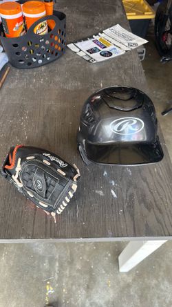 Baseball glove and helmet￼