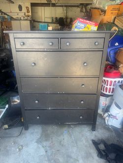 Black Wood Tall Dresser 6 Drawers
