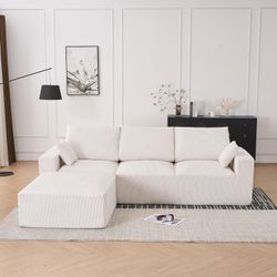 113" Modern U-Shaped Sectional Sofa Modern Lounge Sleeper Grey Couches with Large Back Cushions Two Pillows one Ottomans Required Full Foam Constructi
