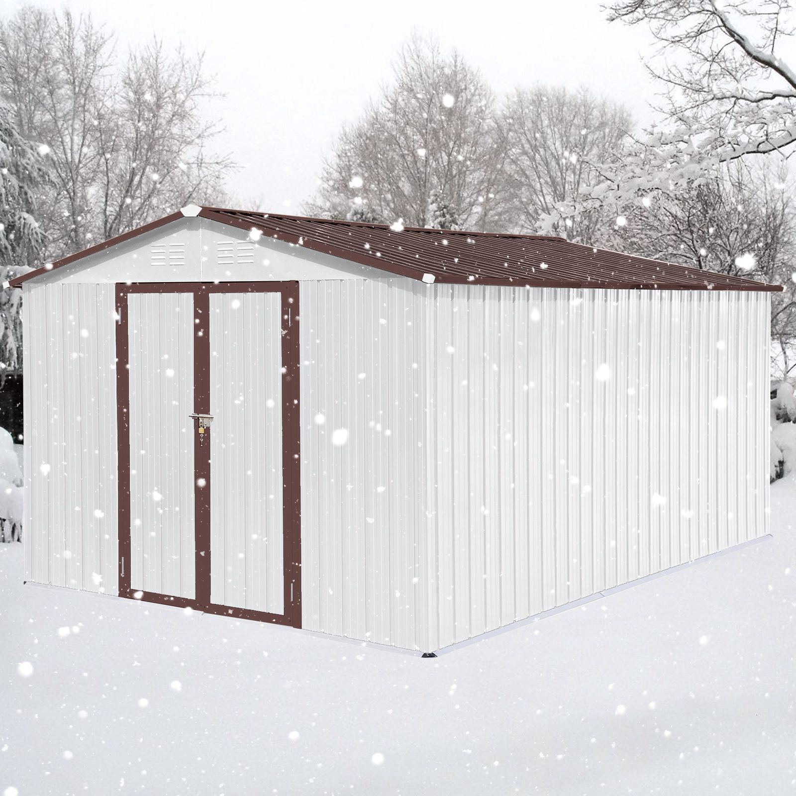 Metal garden sheds 12ftx10ft outdoor storage sheds white+coffee