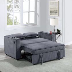 Brand New Dark Grey Corduroy Convertible Sofa Sleeper 