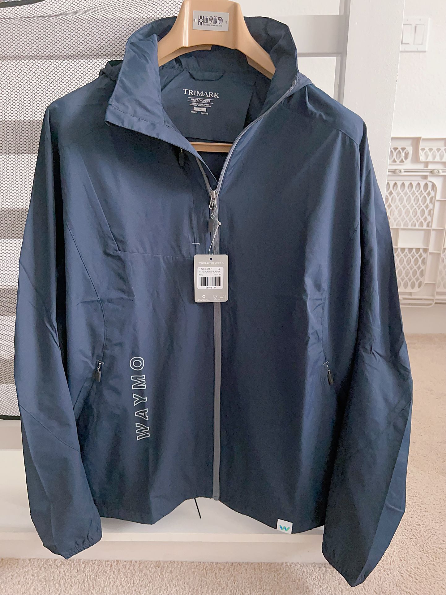 New Men Jacket Waymo Trimark jacket Size L Water Resistant Coat Top Hoodie Navy