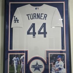 Justin Turner 2021 All-Star BP Used Jersey. Dodgers. Signed, Inscribed & Framed
