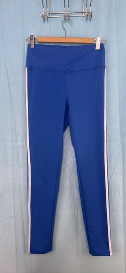 Blue Athletic Leggings with White Stripes - Size L