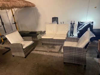 New 3 PCs Outdoor Wicker Patio Furniture Set Chair Loveseat Conversation Set