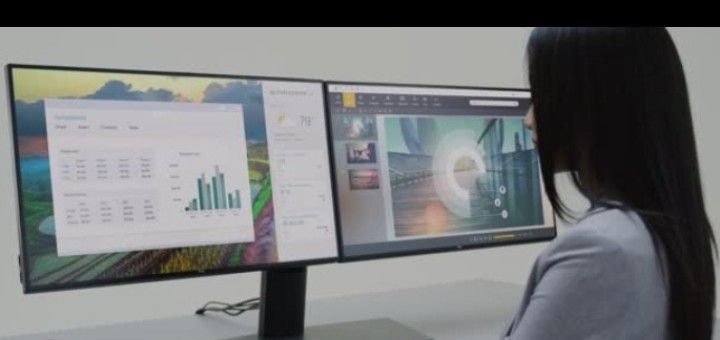 AV Editor Set Up Dual Dell Monitors 27" With Humanscale M8 1 Heavy Duty Dual Monitor Arm