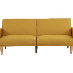 MID CENTURY MODERN MUSTARD YELLOW POLYFIBER FABRIC-SILLON CAMA