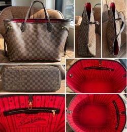 Louis Vuitton Neverfull Damier Ebene Tote – Red Interior