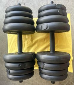 New 66 pounds dumbbells each one 33 pounds they come with an extra bar so you can connect them together and work out for your chest